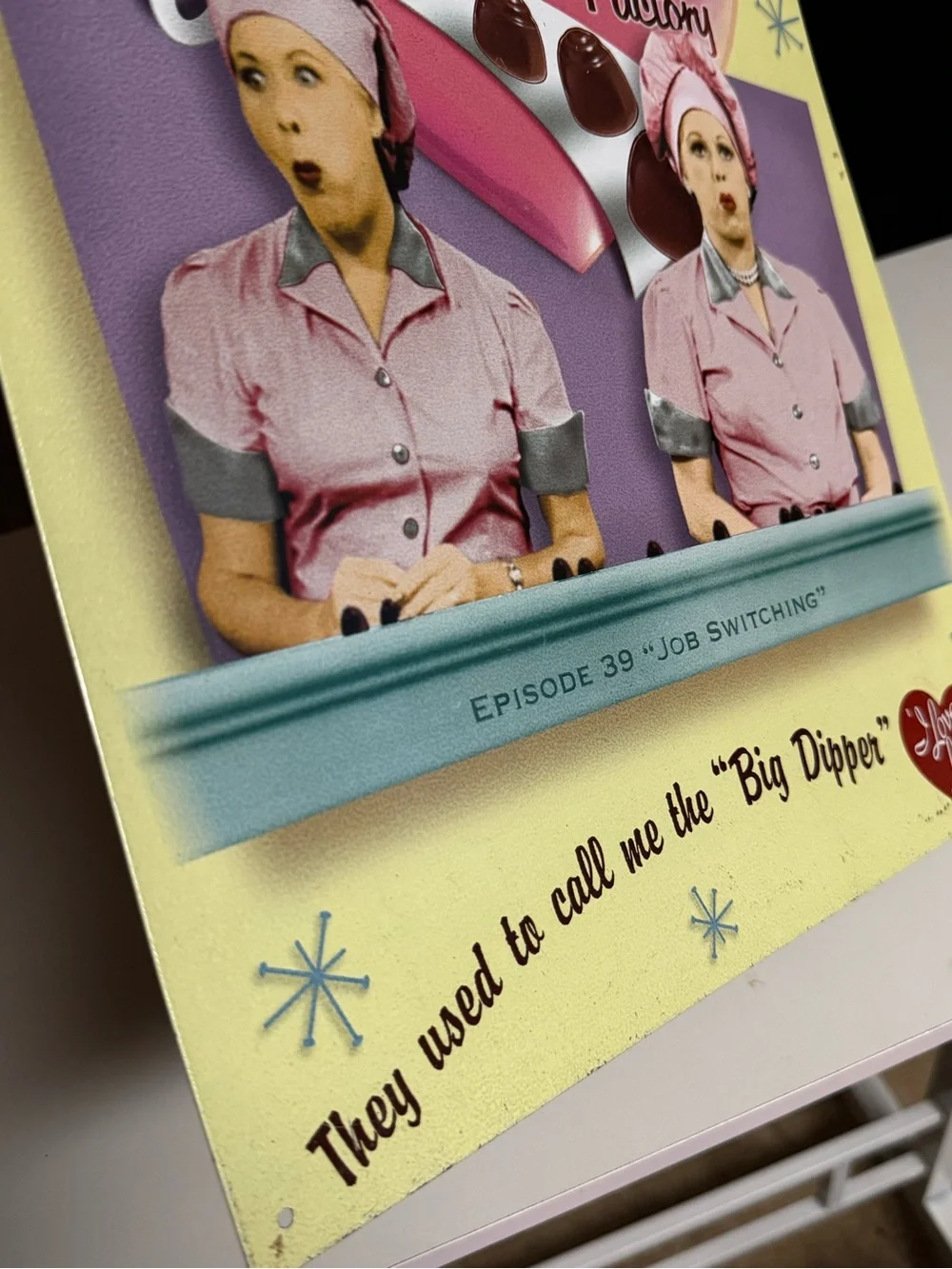 Lucy’s Chocolate Factory Retro Metal Sign - Pink Heart Graphic
